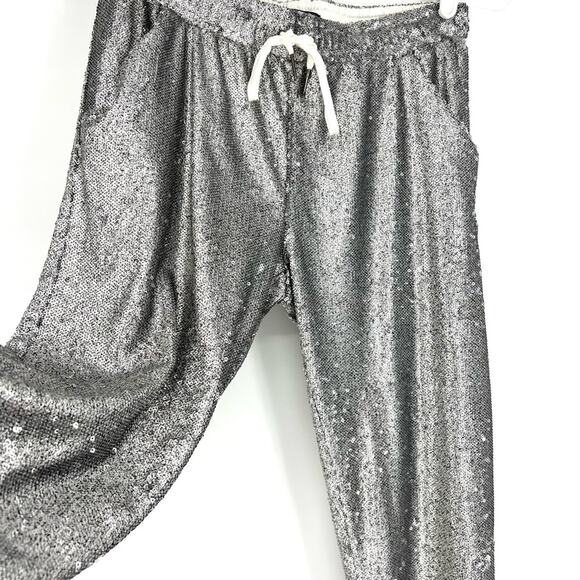 David Lerner Sequin Lounge Joggers Silver S - Picture 2 of 10